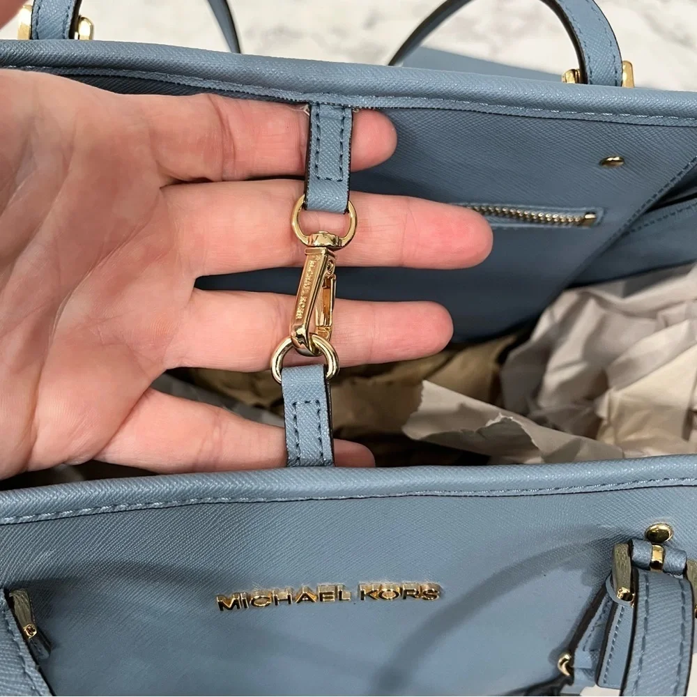 Michael Kors Jet Set Travel Tote Surf Blue Matching Hamilton Wallet